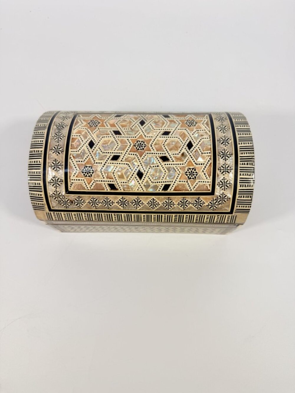Jewelry Trinket Storage Box Inlay Mother of Pearl Bone Vintage Egyptian Red Velv - Picture 3 of 16